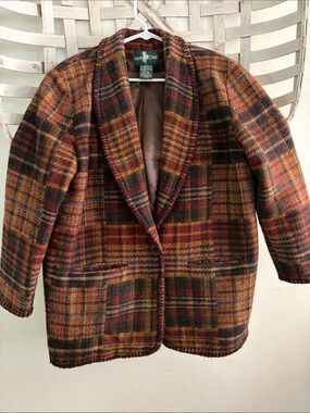 Hunt Club Plaid Shawl-Collar Jacket in Rust, Olive & Mustard